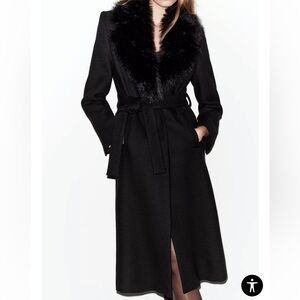 Zara Wool Fur Belted Coat